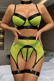 Sexy Solid Hollowed Out Patchwork Lingerie(Four Pieces)