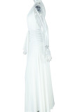 Elegant Solid Color Backless High Slit V Neck Long Dresses