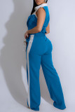 Casual Pocket Buckle Contrast Turndown Collar Sleeveless Two Pieces