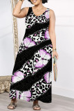 Casual Butterfly Chain print Leopard Pocket Contrast V Neck Loose Jumpsuits