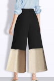 Casual Pocket Contrast Boot Cut Mid Waist Wide Leg Patchwork Bottoms