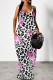 Sexy Floral Print Leopard Pocket Contrast V Neck Printed Dresses