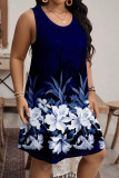 Casual Print Patchwork O Neck Long Plus Size Dresses