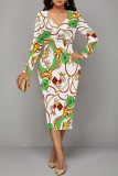 Casual Geometric Print Chain print Contrast V Neck Printed Dresses