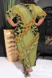 Casual Chain print Leopard Pocket Contrast O Neck Printed Plus Size Dresses
