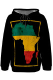 Casual Stripe Map Printing Draw String Pocket Hooded Tops