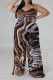 Casual Street Geometric Print Contrast V Neck Plus Size Jumpsuits(There is a headscarf)