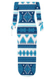 Sexy National Totem Print Lace Up Slit Contrast Off Shoulder Irregular Dresses