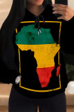 Casual Stripe Map Printing Draw String Pocket Hooded Tops