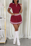 Casual Stripe Buttons Patchwork Turndown Collar Short Sleeve Two Pieces