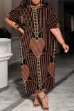 Casual Chain print Leopard Pocket Contrast O Neck Printed Plus Size Dresses