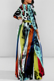 Elegant Geometric Print Animal Print Pocket Lace Up Contrast O Neck Printed Dresses