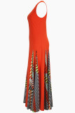 Casual Print Patchwork O Neck Long Plus Size Dresses