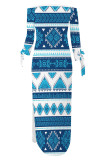 Sexy National Totem Print Lace Up Slit Contrast Off Shoulder Irregular Dresses