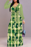 Casual The stars Leaves Lace Up Contrast V Neck Printed Dresses