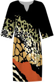 Casual Geometric Print Flowers Contrast V Neck Printed Dresses