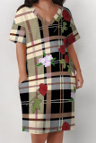 Casual Plaid Stripe Chain print Pocket Contrast V Neck Printed Plus Size Dresses