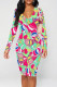 Street Graffiti Print Contrast V Neck Printed Dresses