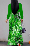Casual The stars Leaves Lace Up Contrast V Neck Printed Dresses
