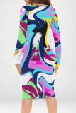 Street Geometric Print Heart Pattern Contrast V Neck Printed Dresses