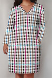 Street Plaid Pocket Patchwork Contrast V Neck Printed Plus Size Dresses