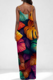 Elegant Print Pocket Patchwork Spaghetti Strap Sling Dresses