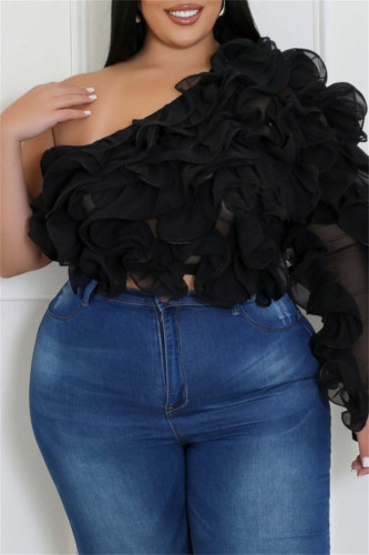 Casual Solid Color Patchwork Backless Oblique Collar Plus Size Tops