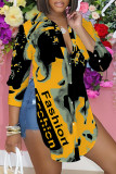 Casual Print Buttons Slit Shirt Collar Tops