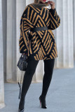 Casual Patchwork With Belt Contrast Turtleneck Sweater Dress (Without Belt)
