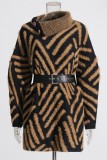 Casual Patchwork With Belt Contrast Turtleneck Sweater Dress (Without Belt)