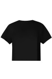 Street Letter Print Heart Shaped Lips Contrast O Neck T-Shirts