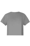 Street Letter Print Heart Shaped Lips Contrast O Neck T-Shirts