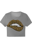 Street Letter Print Heart Shaped Lips Contrast O Neck T-Shirts