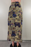 Casual Jacquard Cartoon Buttons Slit Regular High Waist Conventional Patchwork Skirts
