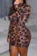 Casual Print Patchwork O Neck Wrapped Skirt Dresses