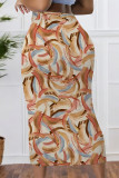 Casual Geometric Print Contrast Skinny High Waist Full Print Bottoms