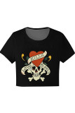 Street Letter Print Heart Shaped Lips Contrast O Neck T-Shirts