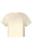 Street Letter Print Heart Shaped Lips Contrast O Neck T-Shirts