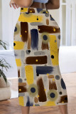 Casual Geometric Print Contrast Skinny High Waist Full Print Bottoms