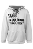 Casual Letter Print Draw String Pocket Hooded Tops