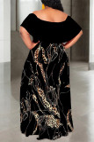 Sexy Geometric Print Flowers Leopard Ruffle Contrast Off Shoulder Long Dresses