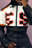 Letters Zipper Contrast Zipper Collar Outerwear