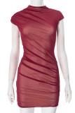 Casual Solid Color Patchwork Ruched O Neck Dresses