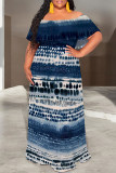Sexy Geometric Print Flowers Leopard Ruffle Contrast Off Shoulder Long Dresses