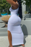 Sexy Solid Patchwork U Neck Pencil Skirt Dresses