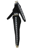 Casual Geometric Print Pocket Patchwork Zipper Zipper Collar Long Sleeve Two Pieces