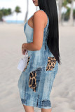 Casual Print Patchwork U Neck Wrapped Skirt Dresses