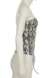 Sexy Print Cross Straps Strapless Tops
