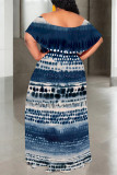 Sexy Geometric Print Flowers Leopard Ruffle Contrast Off Shoulder Long Dresses