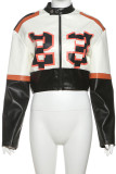 Letters Zipper Contrast Zipper Collar Outerwear